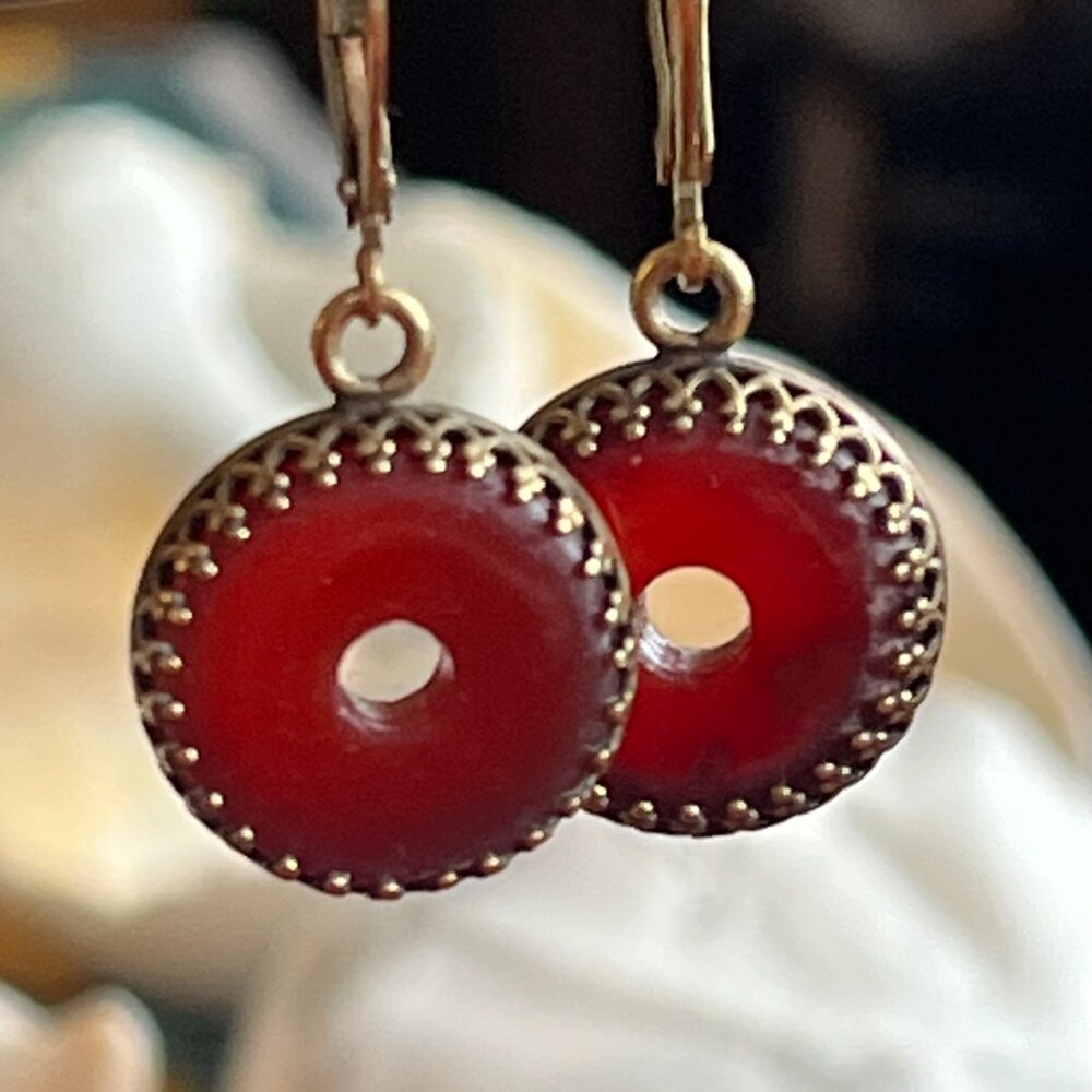 Carnelian Agate Drop Earrings - Bezel - Lever Back Ear Wires